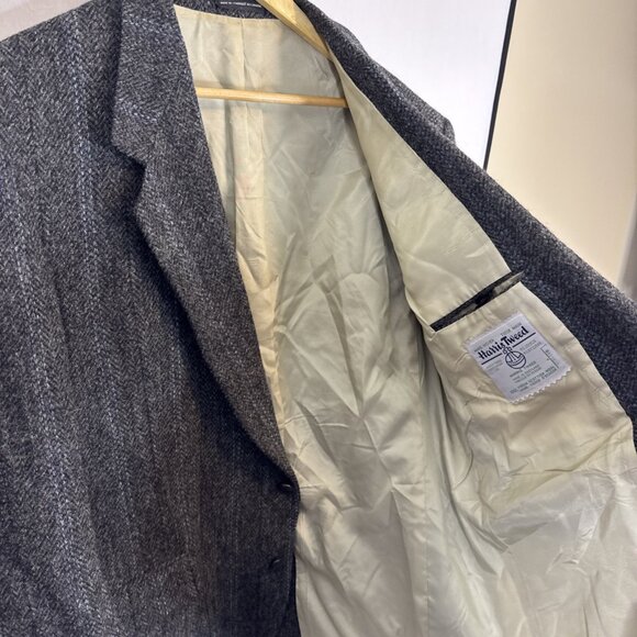 Vintage Harris Tweed Gray Herringbone Wool Sport Coat Men 46 Handwoven Scotland - Picture 5 of 9